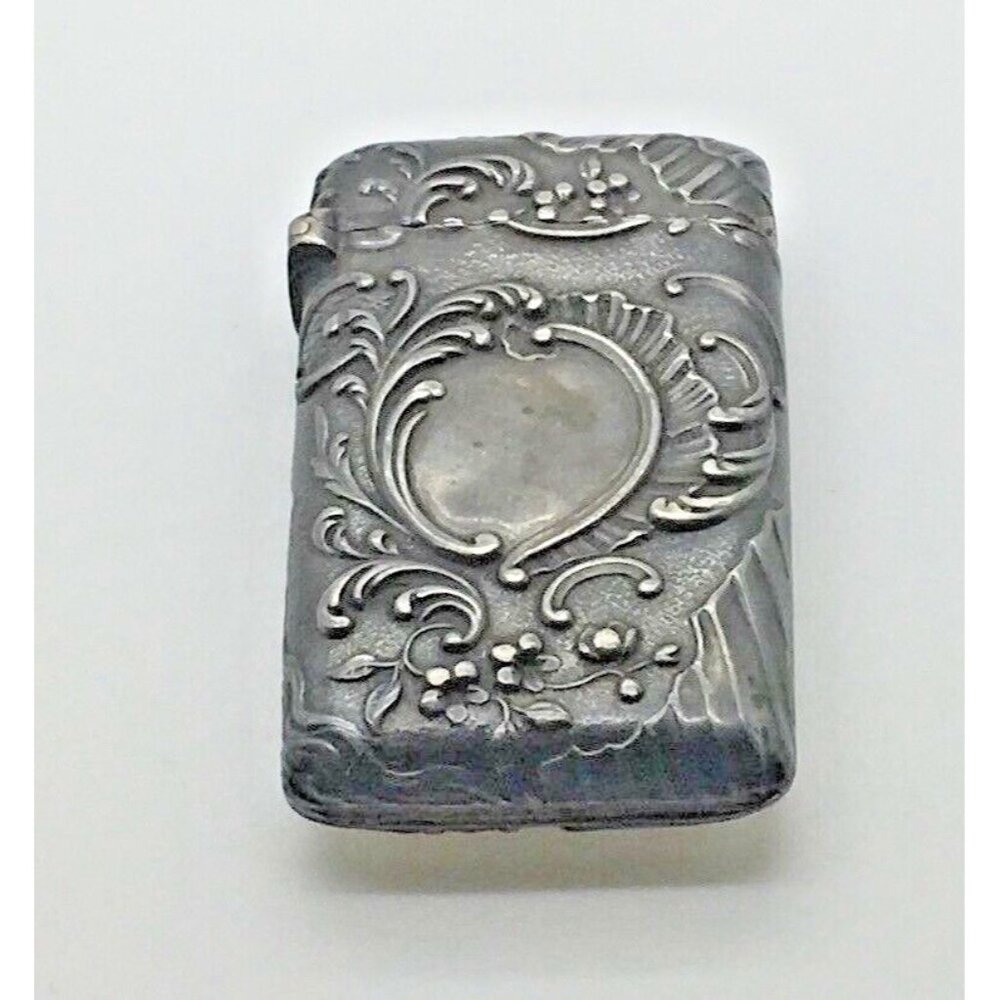 Antique Art Nouveau Repousse Vesta Case Match Safe Ornate Floral Sterling Silver